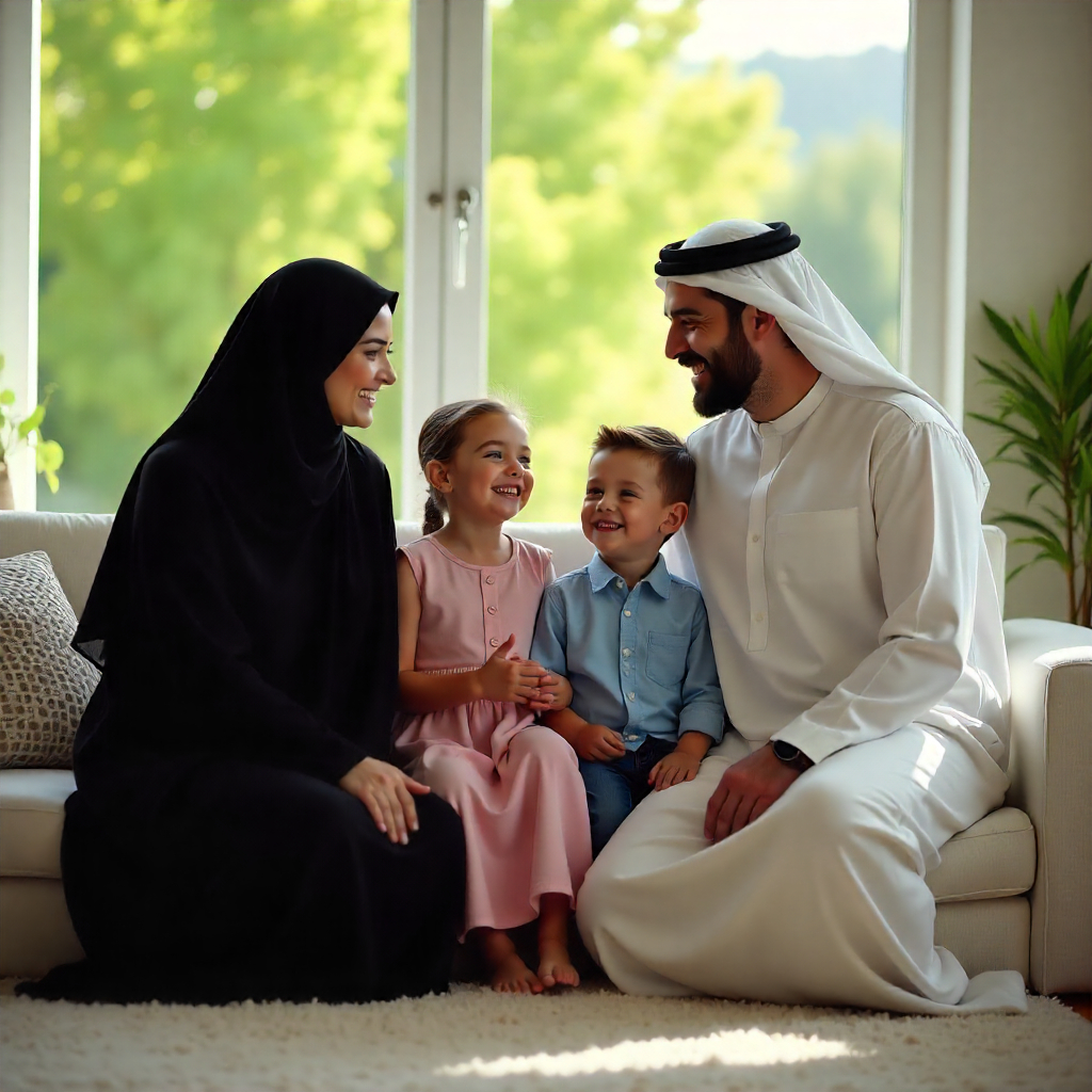 عائلة سعودية سعيدة في منزل آمن